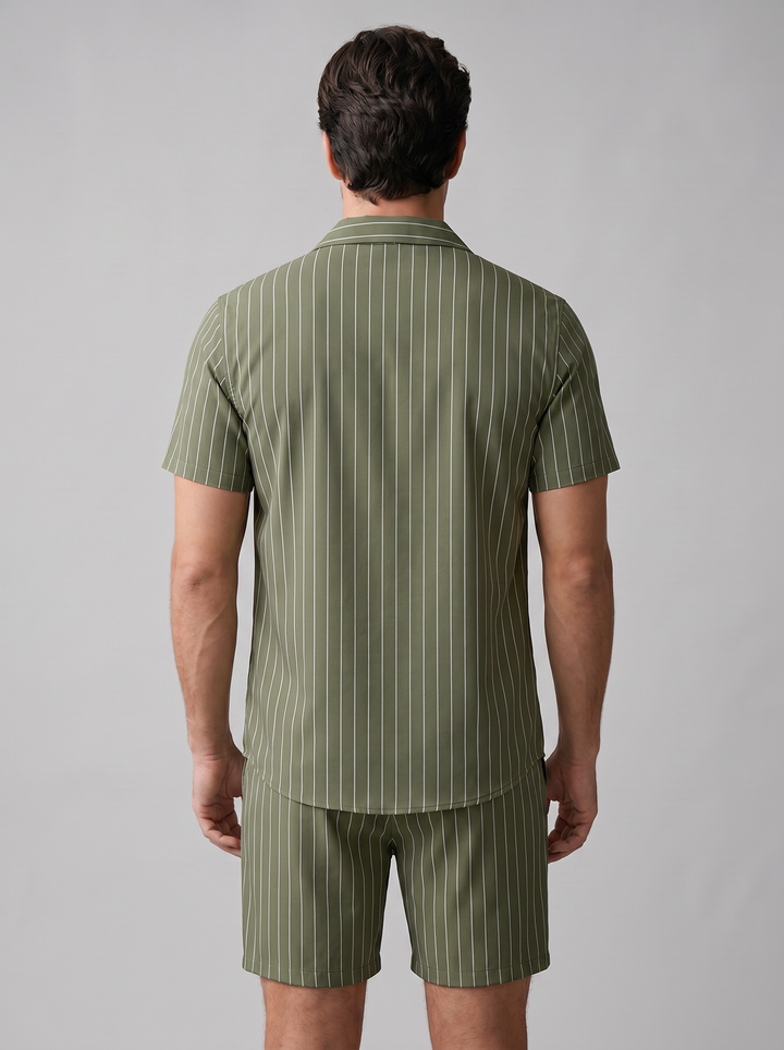 Heren Pinstripe Korte Mouw Co-ord Set Zomer