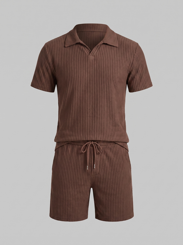 Heren Ribgebreide Polo Set