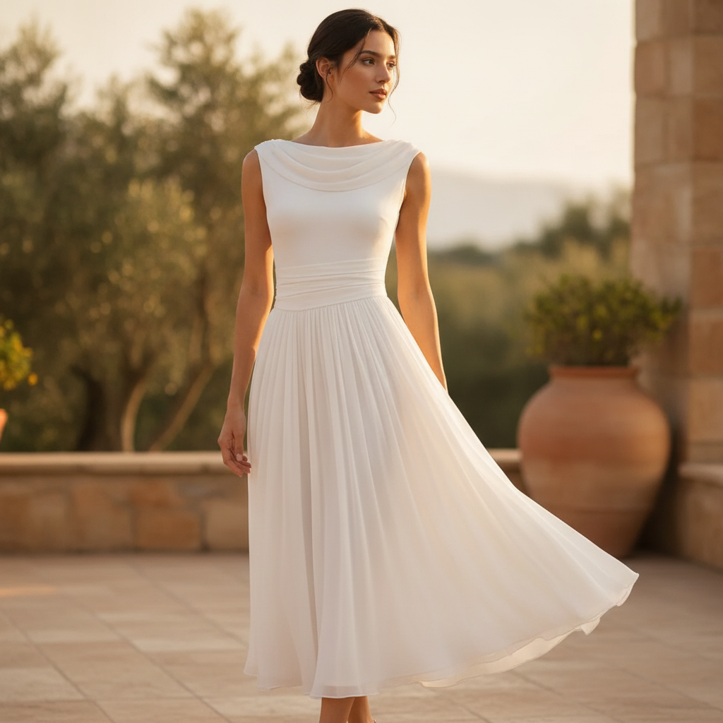 Higtouch | Draped Midi Dress For Summer Wedding Guest