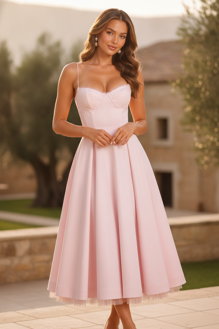 Seraphina's | Corset Spaghetti Strap Midi Wedding Guest Dress