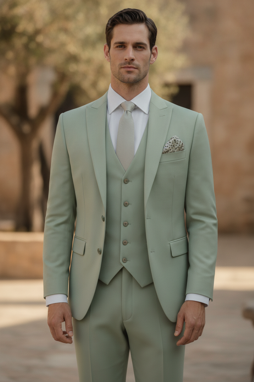 Hightouch | Men Slim Fit 3-Piece Wedding Guest Peak Lapel Suit