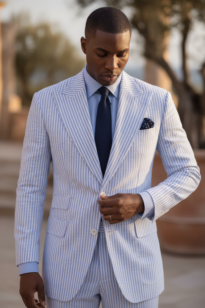 Wilhelm's | Men Seersucker Double Breasted 2-Piece Wedding Guest Suit