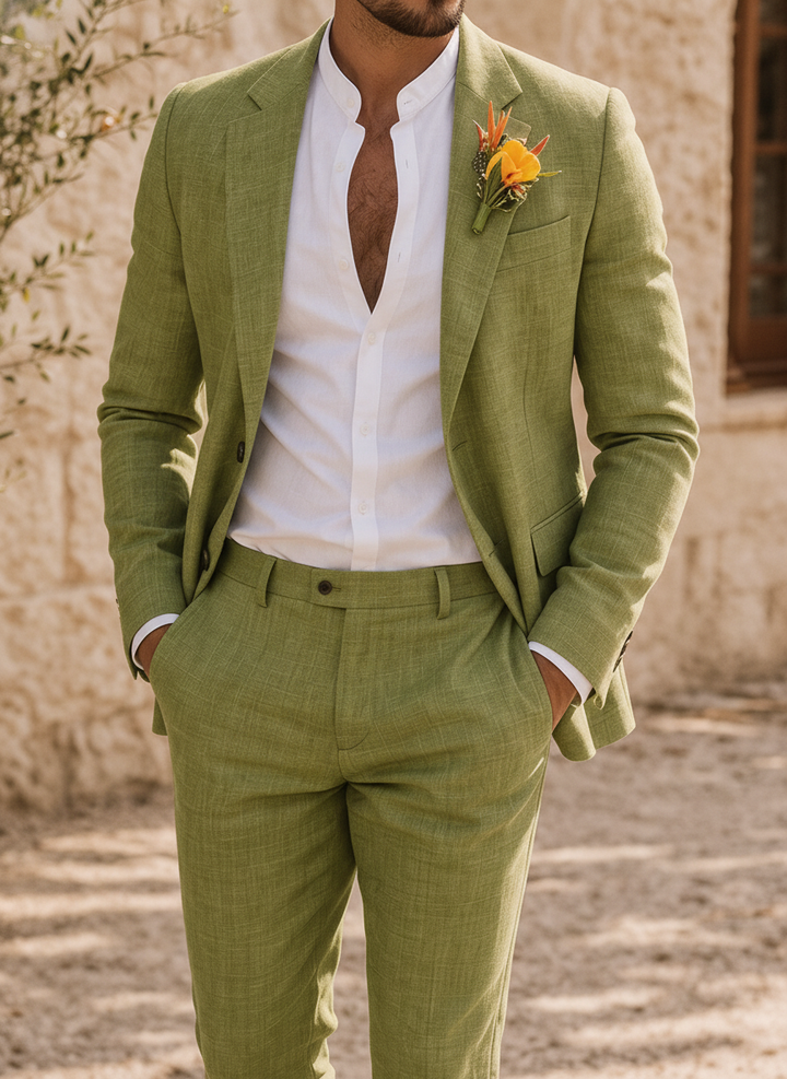 Wesley's | Men Slim Fit Linen 2-Piece Wedding Guest Suit