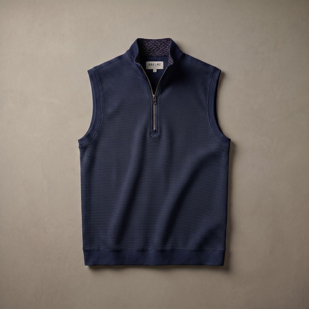 Men's Stretch Fabric Golf Vest With Windproof Flap And Stylish Print Collar