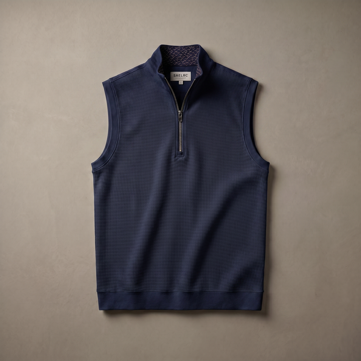Men's Stretch Fabric Golf Vest With Windproof Flap And Stylish Print Collar