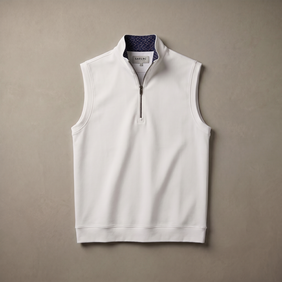 Men's Stretch Fabric Golf Vest With Windproof Flap And Stylish Print Collar