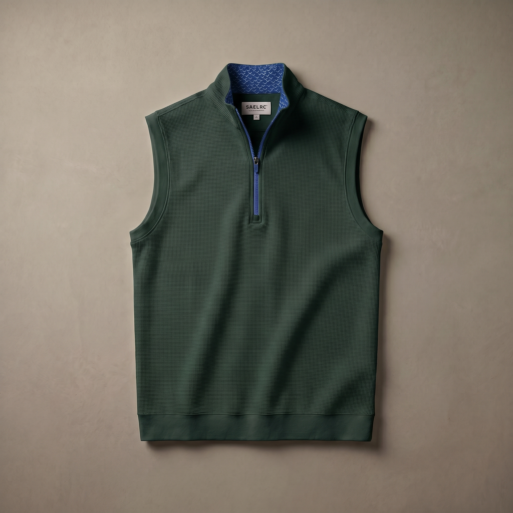 Men's Stretch Fabric Golf Vest With Windproof Flap And Stylish Print Collar