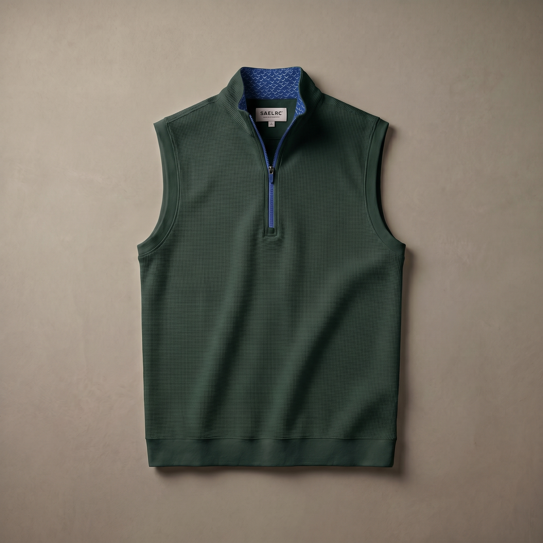 Men's Stretch Fabric Golf Vest With Windproof Flap And Stylish Print Collar
