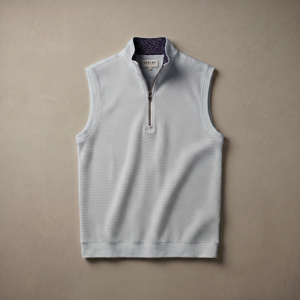 Men's Stretch Fabric Golf Vest With Windproof Flap And Stylish Print Collar