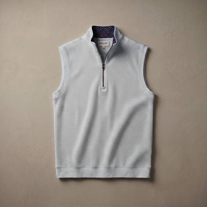 Men's Stretch Fabric Golf Vest With Windproof Flap And Stylish Print Collar