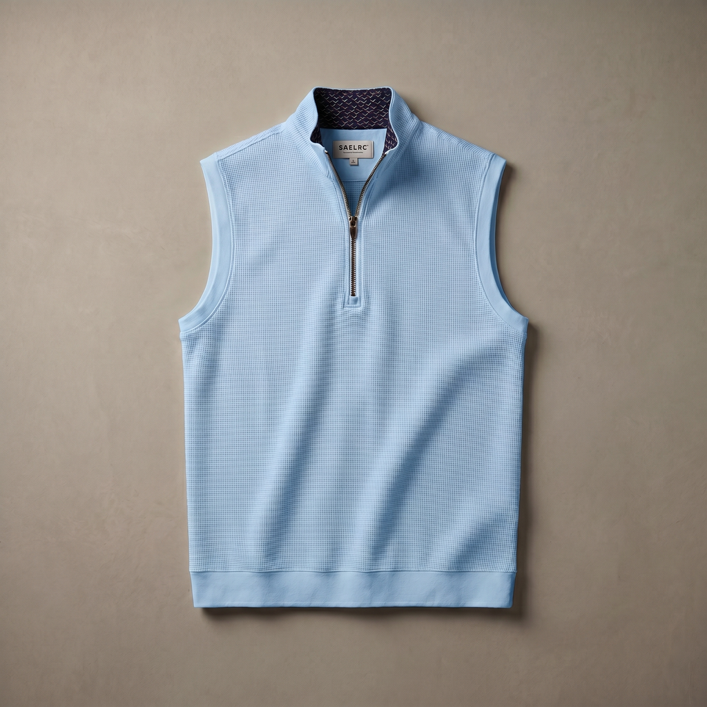 Men's Stretch Fabric Golf Vest With Windproof Flap And Stylish Print Collar