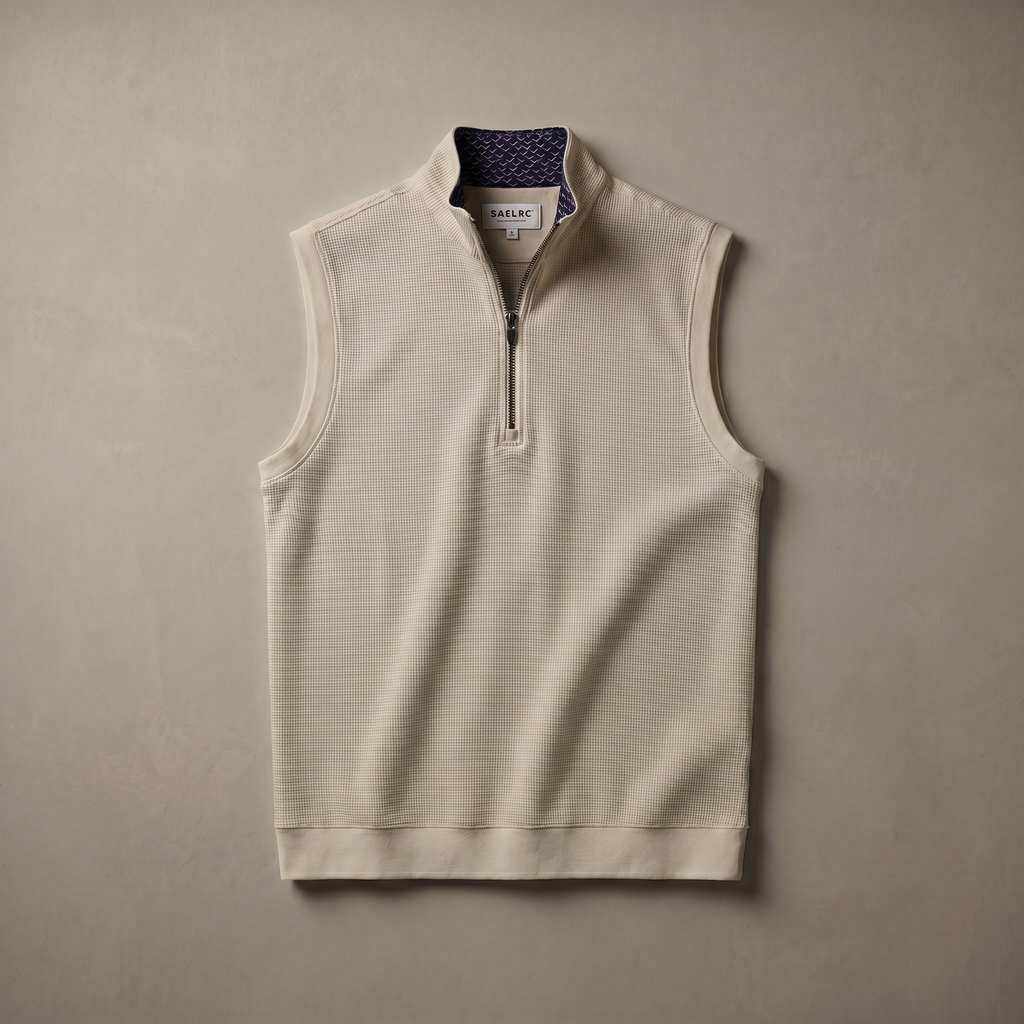 Men's Stretch Fabric Golf Vest With Windproof Flap And Stylish Print Collar