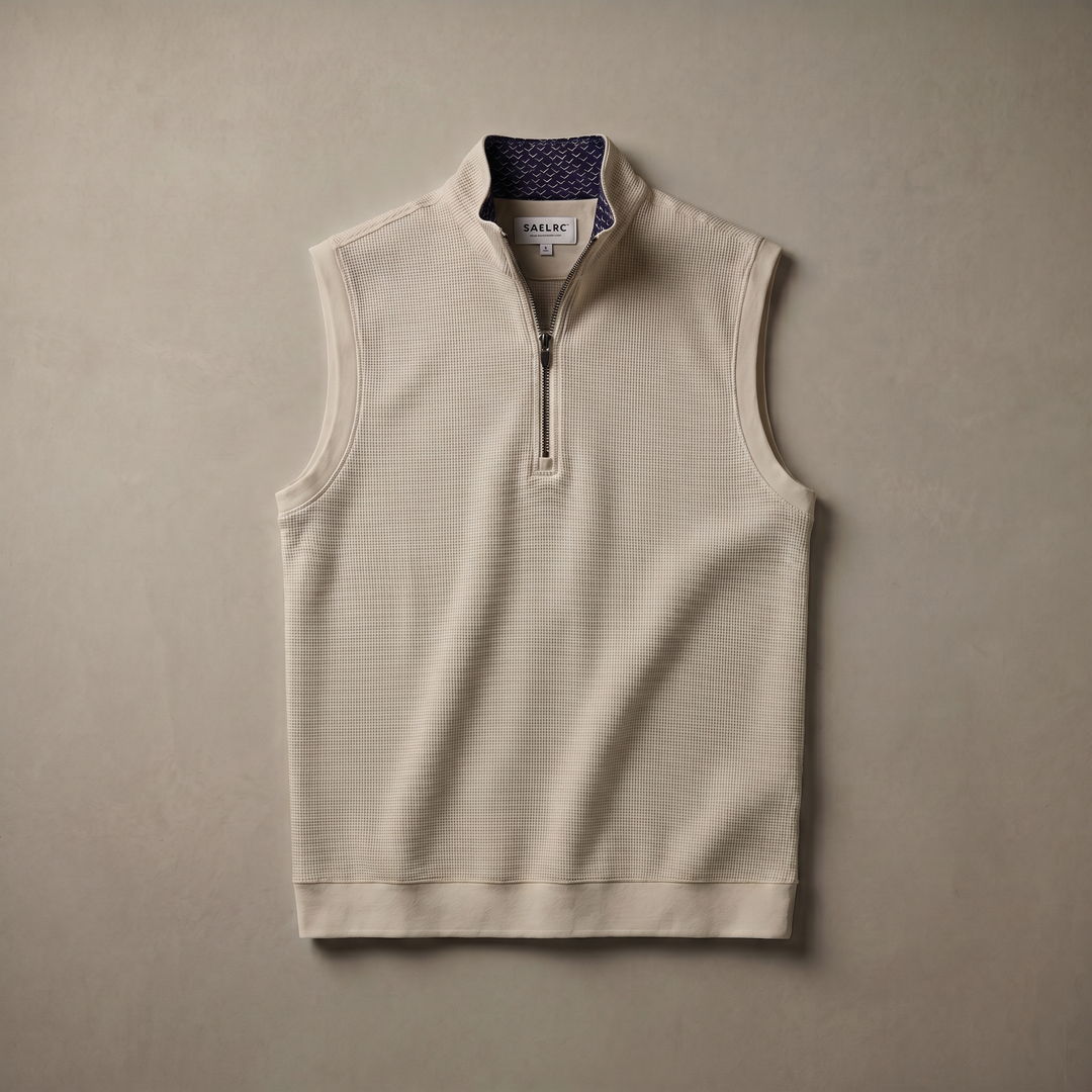 Men's Stretch Fabric Golf Vest With Windproof Flap And Stylish Print Collar