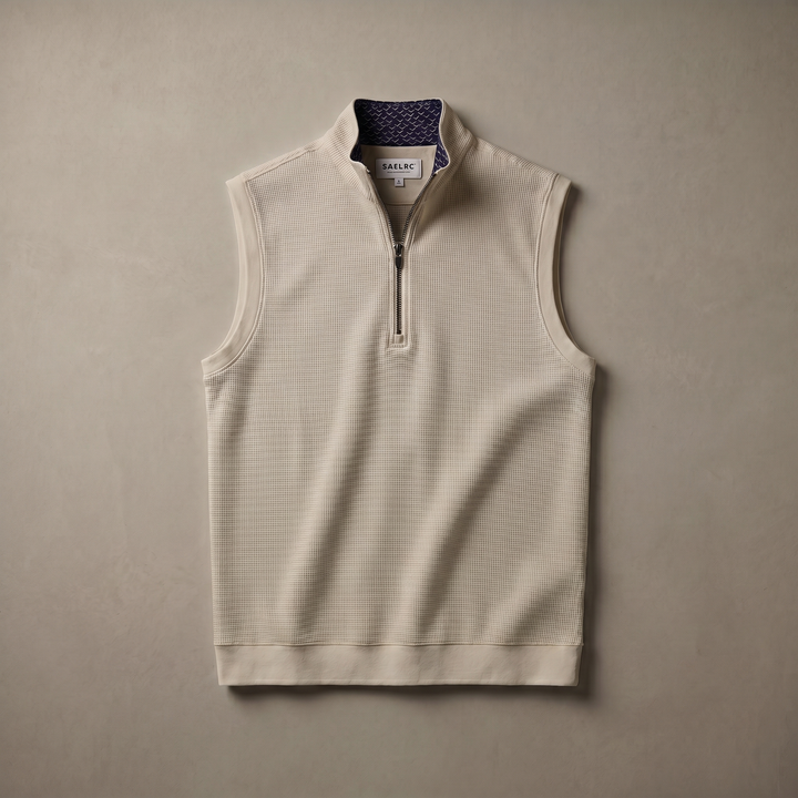 Men's Stretch Fabric Golf Vest With Windproof Flap And Stylish Print Collar