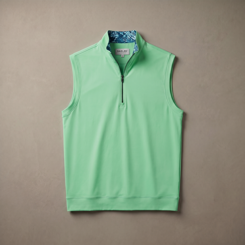 Men's Stretch Fabric Golf Vest With Windproof Flap And Stylish Print Collar