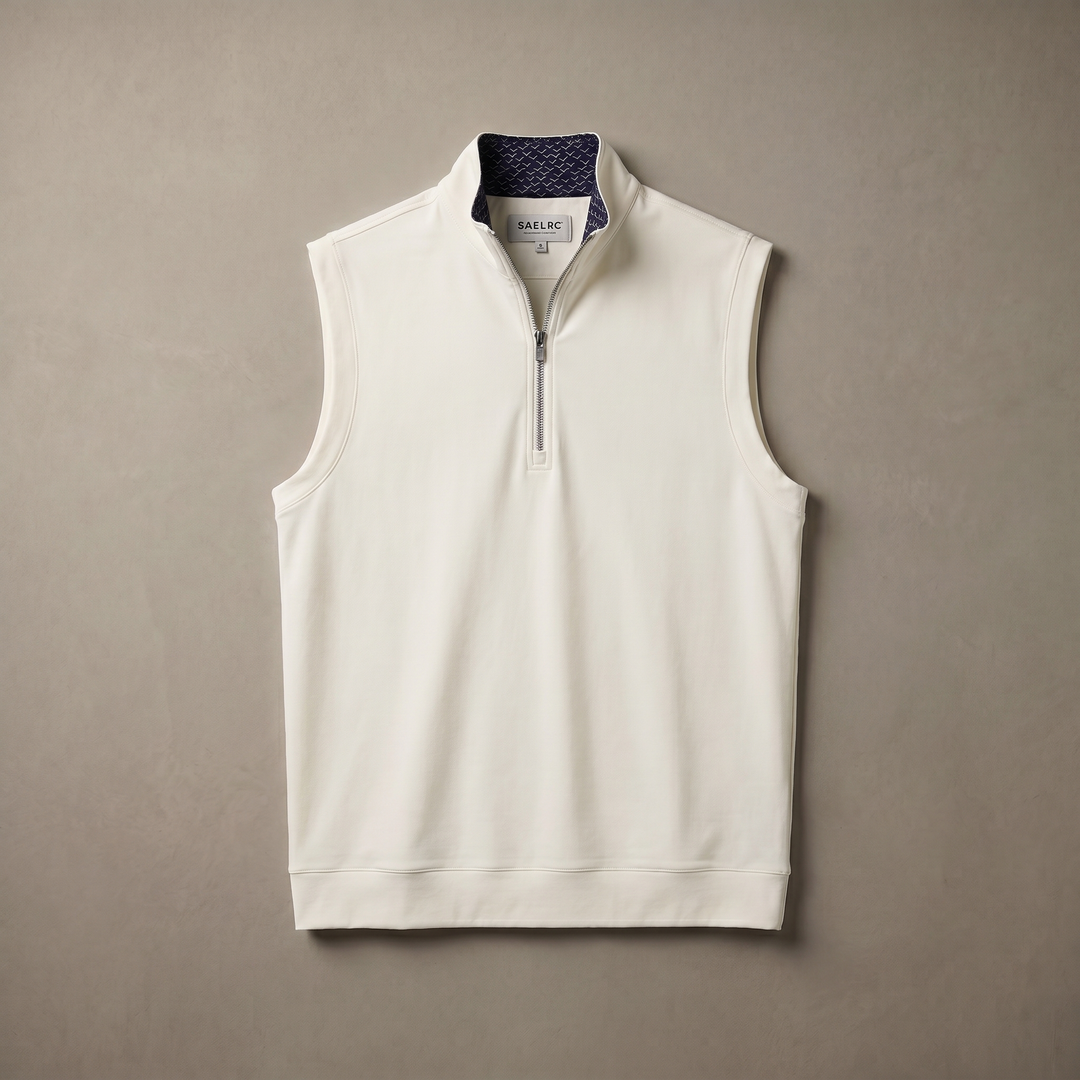 Men's Stretch Fabric Golf Vest With Windproof Flap And Stylish Print Collar