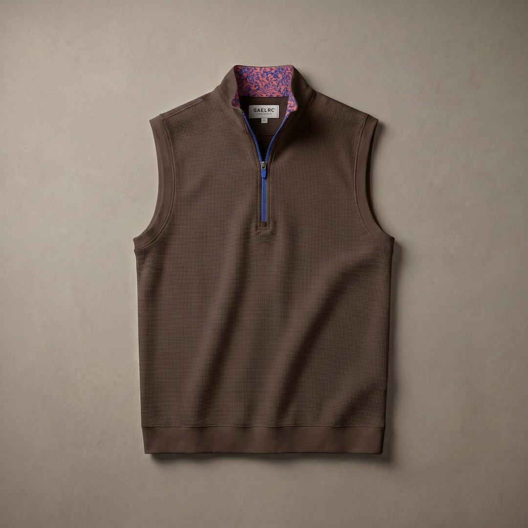 Men's Stretch Fabric Golf Vest With Windproof Flap And Stylish Print Collar