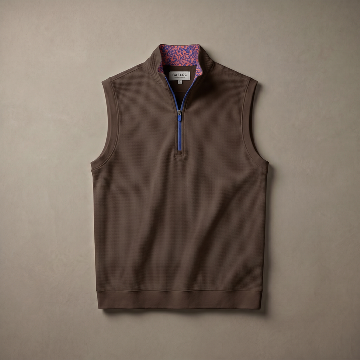 Men's Stretch Fabric Golf Vest With Windproof Flap And Stylish Print Collar