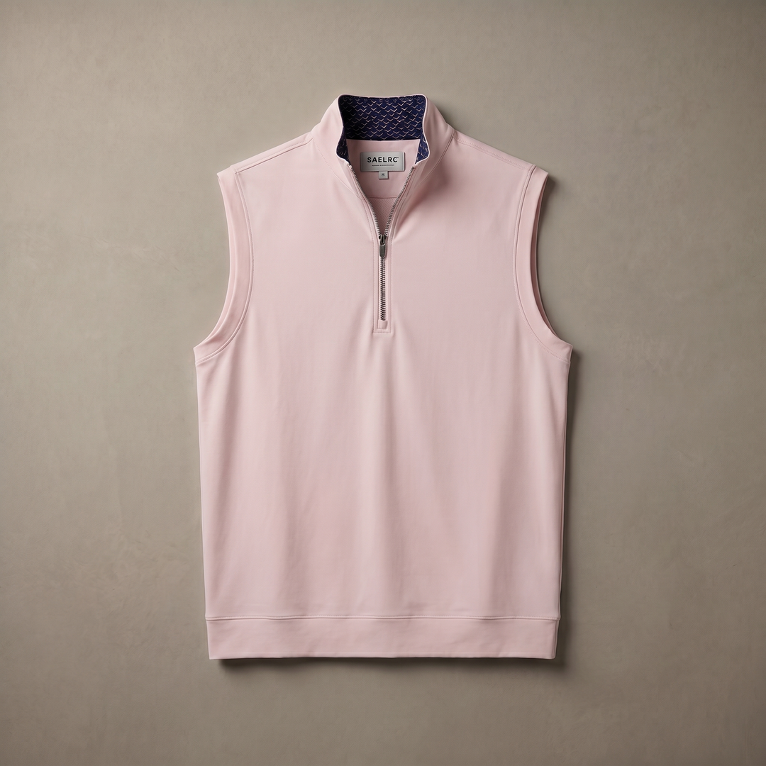 Men's Stretch Fabric Golf Vest With Windproof Flap And Stylish Print Collar