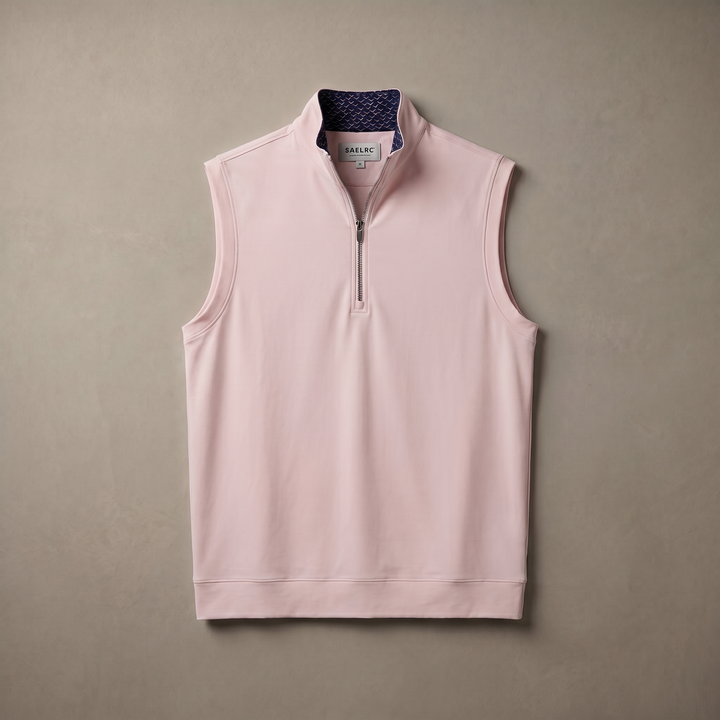 Men's Stretch Fabric Golf Vest With Windproof Flap And Stylish Print Collar