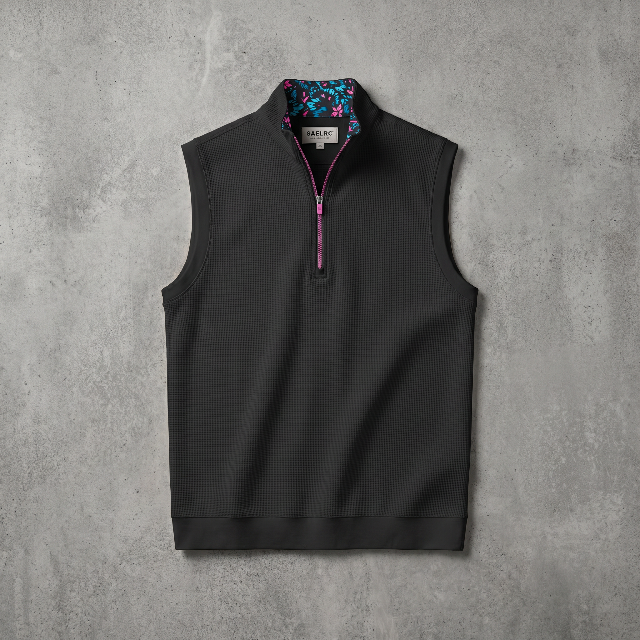 Men's Stretch Fabric Golf Vest With Windproof Flap And Stylish Print Collar