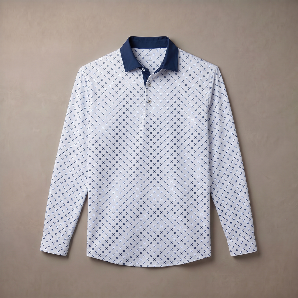 Mens Lightweight Four Way Stretch Long Sleeve Polo Shirt Moisture
