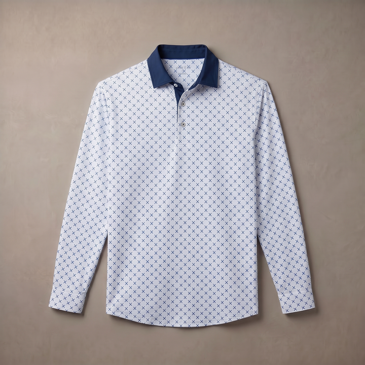 Mens Lightweight Four Way Stretch Long Sleeve Polo Shirt Moisture
