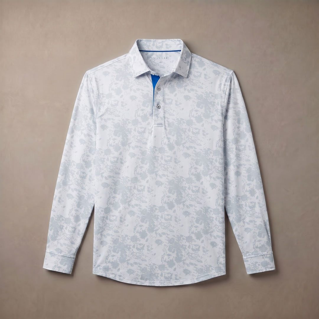 Mens Lightweight Four Way Stretch Long Sleeve Polo Shirt Moisture