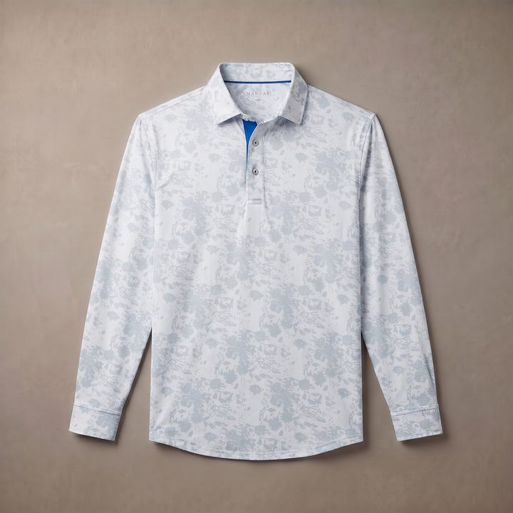Mens Lightweight Four Way Stretch Long Sleeve Polo Shirt Moisture