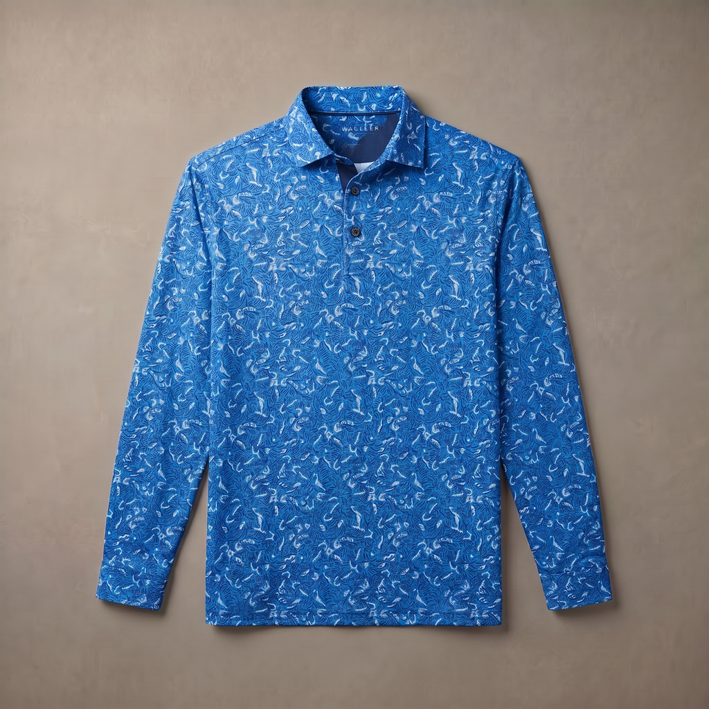 Mens Lightweight Four Way Stretch Long Sleeve Polo Shirt Moisture