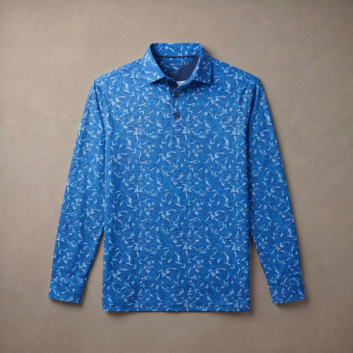 Mens Lightweight Four Way Stretch Long Sleeve Polo Shirt Moisture