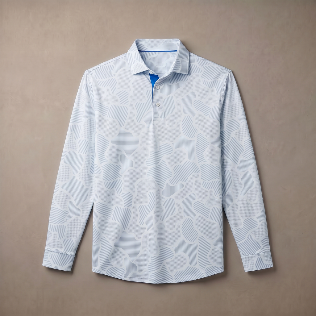Mens Lightweight Four Way Stretch Long Sleeve Polo Shirt Moisture