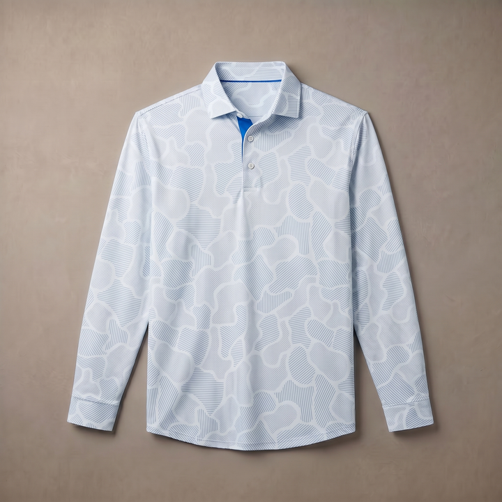 Mens Lightweight Four Way Stretch Long Sleeve Polo Shirt Moisture