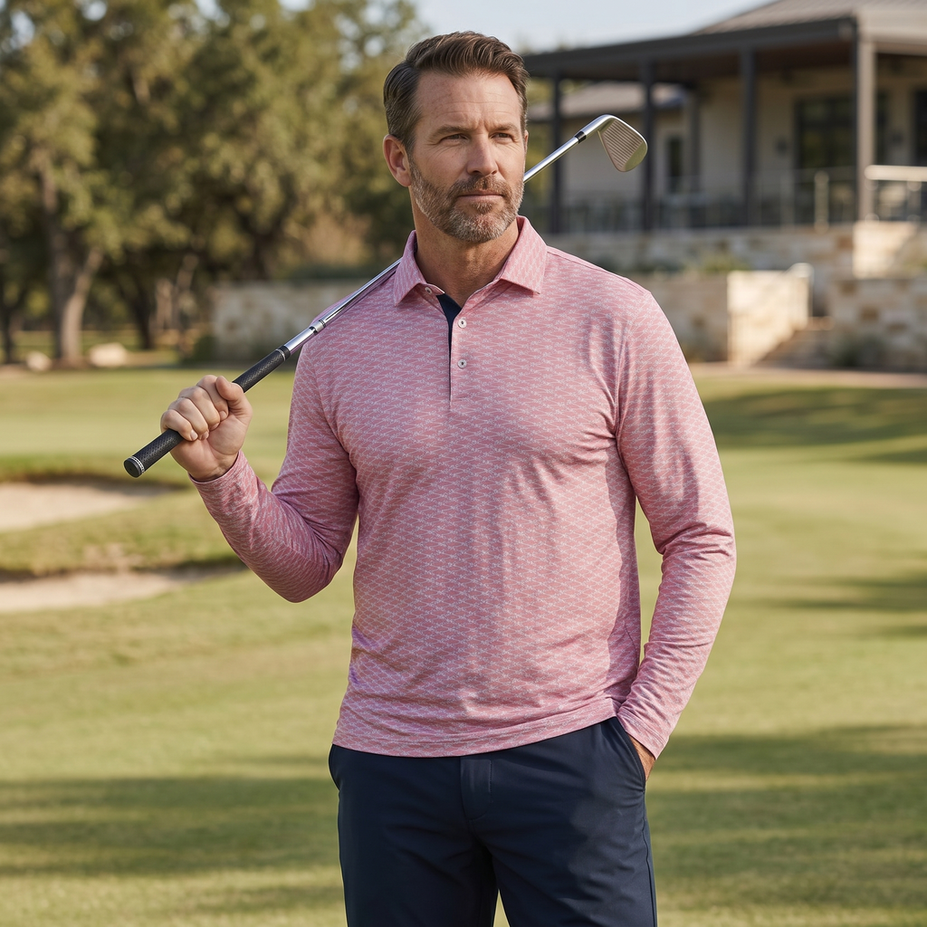 Mens Lightweight Four Way Stretch Long Sleeve Polo Shirt Moisture