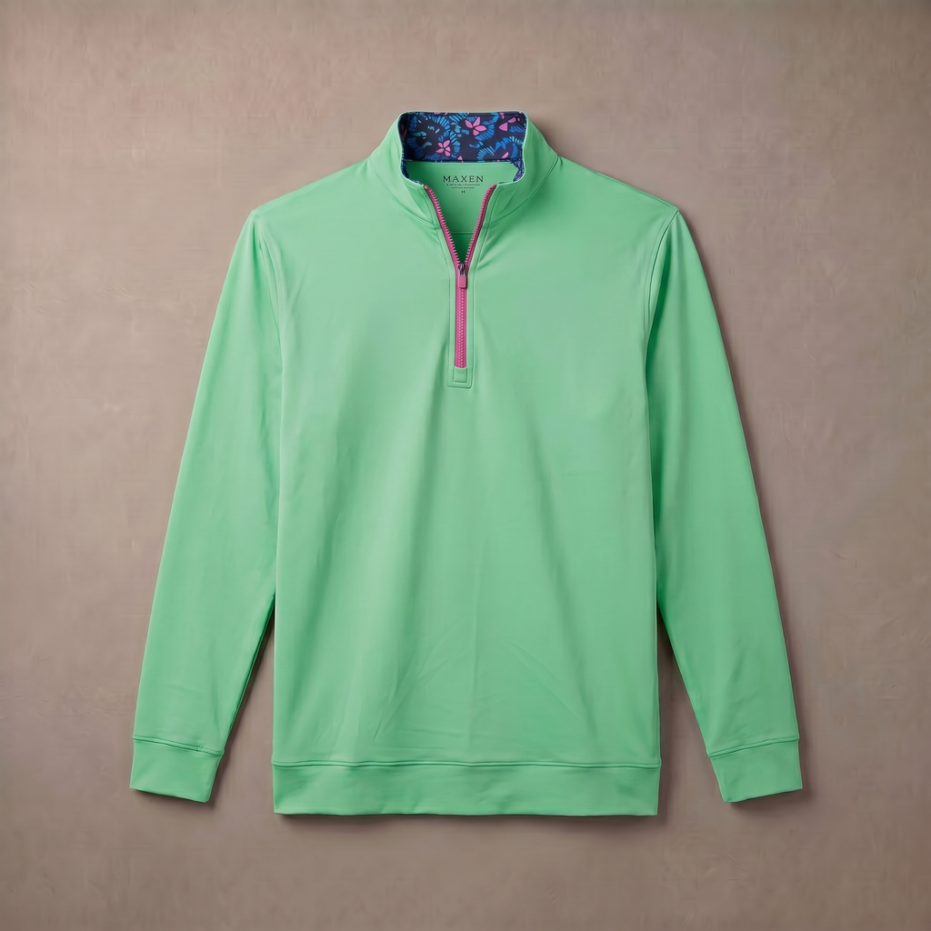 Mens Moisture Wicking Fleece Quarter Zip Pullover for Golf Lightweight Stretch Comfort