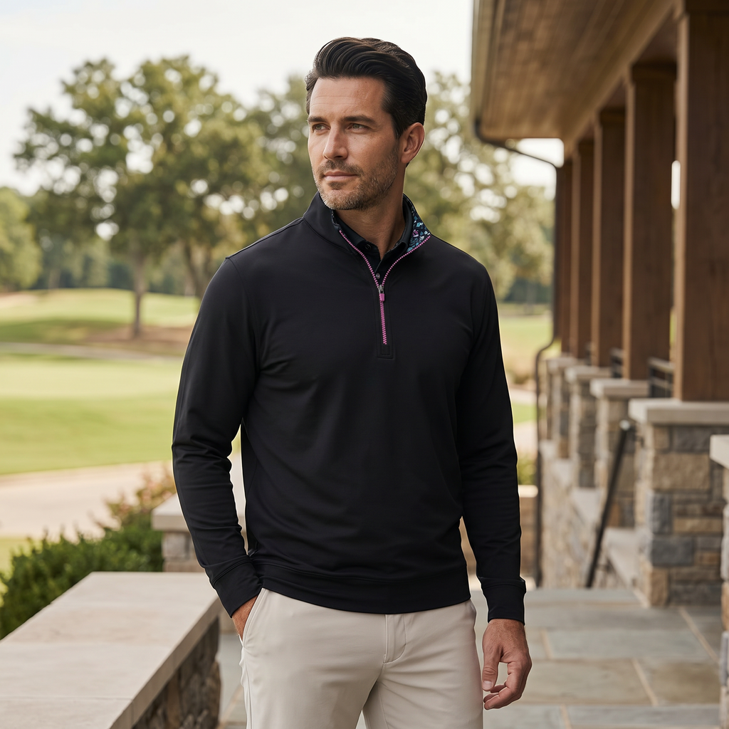 Mens Moisture Wicking Fleece Quarter Zip Pullover for Golf Lightweight Stretch Comfort