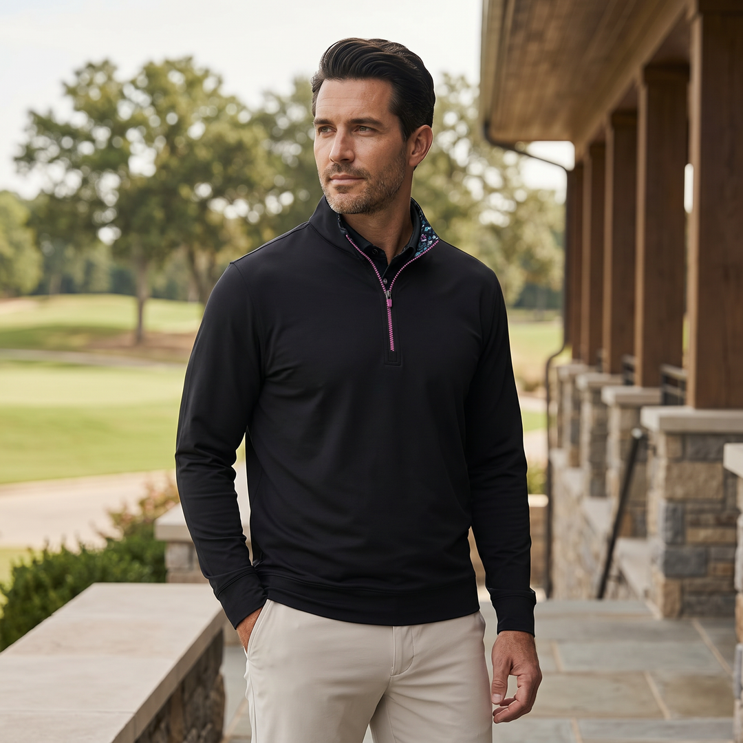 Mens Moisture Wicking Fleece Quarter Zip Pullover for Golf Lightweight Stretch Comfort