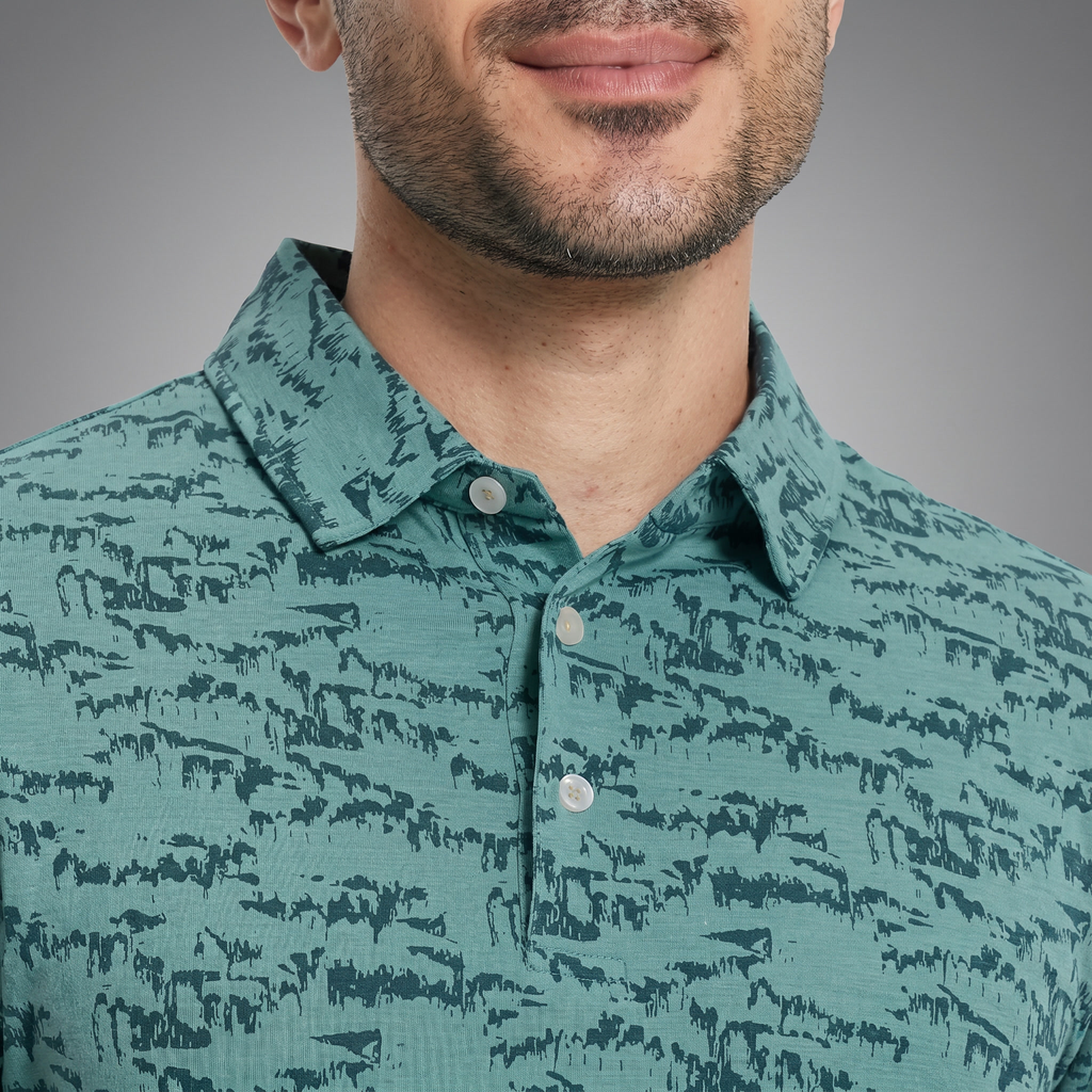 Mens Moisture Wicking Heather Print Polo Shirt With UPF 50 Sun Protection