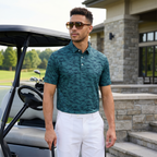 Mens Moisture Wicking Heather Print Polo Shirt With UPF 50 Sun Protection