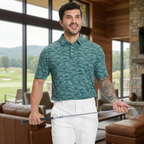Mens Moisture Wicking Heather Print Polo Shirt With UPF 50 Sun Protection