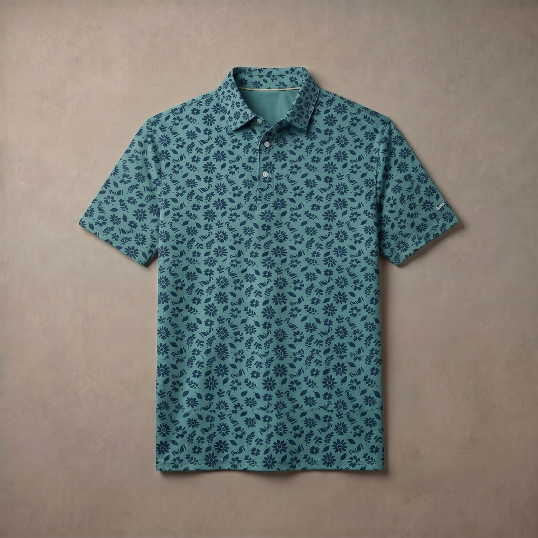Mens Moisture Wicking Heather Print Polo Shirt With UPF 50 Sun Protection