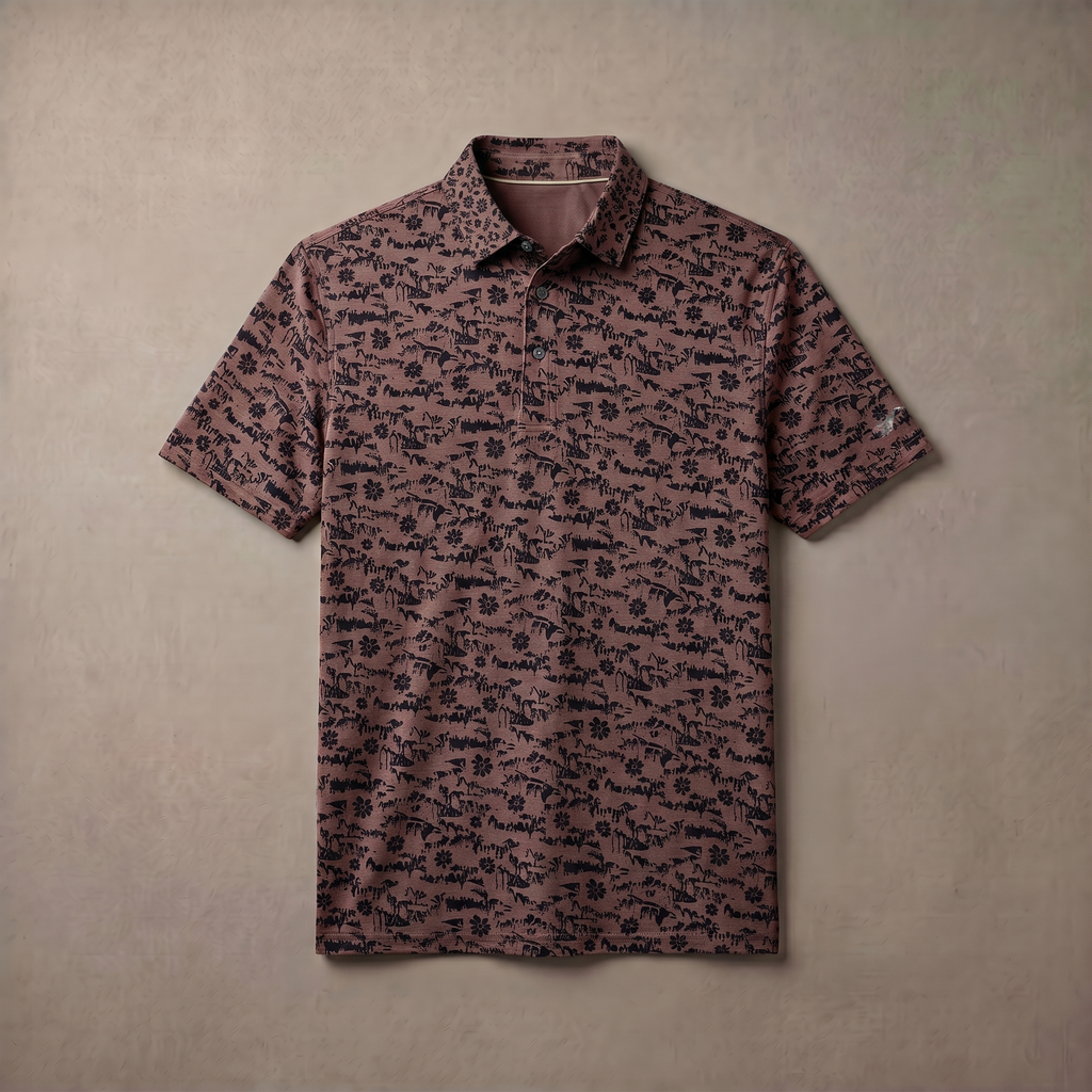Mens Moisture Wicking Heather Print Polo Shirt With UPF 50 Sun Protection