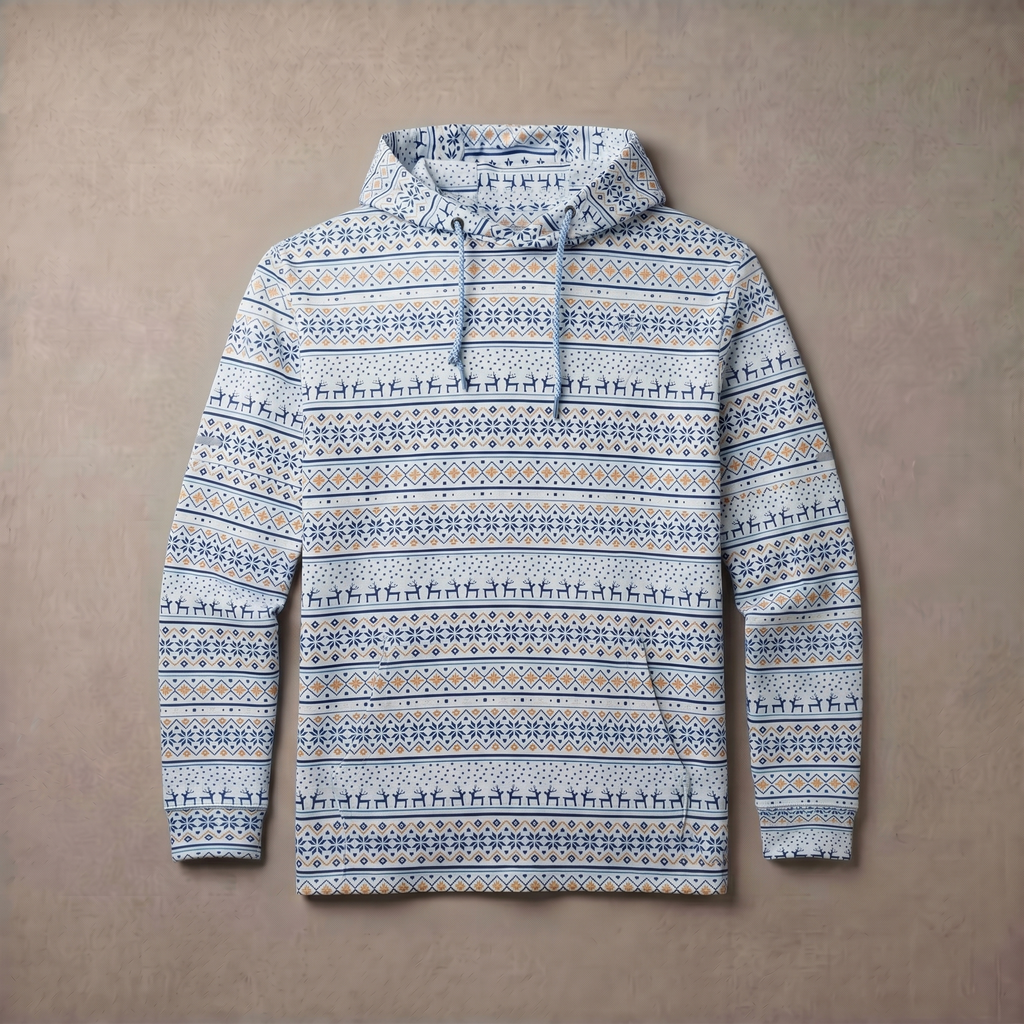 Men's Lightweight Fleece Hoodie Trendy Print Breathable Casual Sweatshirt