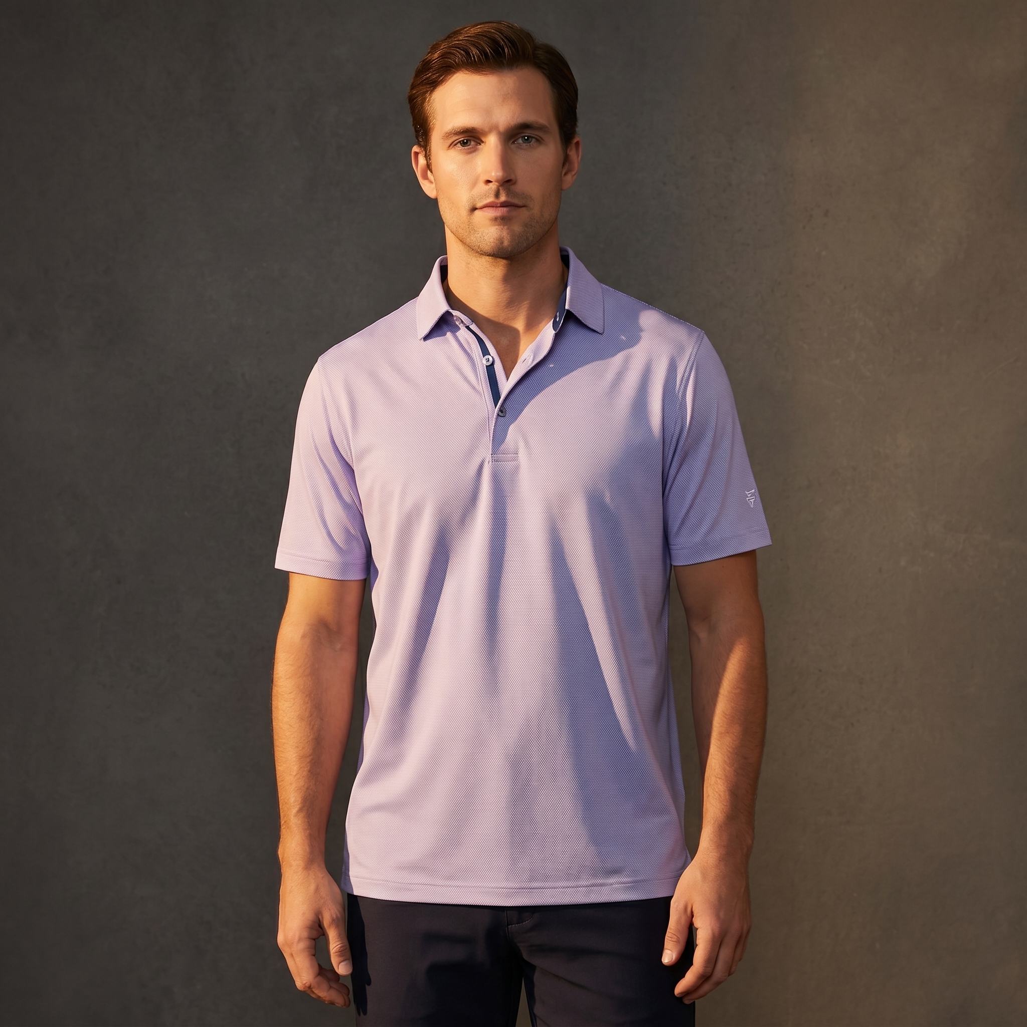 Mens Lightweight Jacquard Polo Shirt With Contrast Inside Collar And Placket