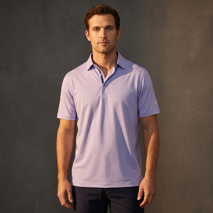 Mens Lightweight Jacquard Polo Shirt With Contrast Inside Collar And Placket