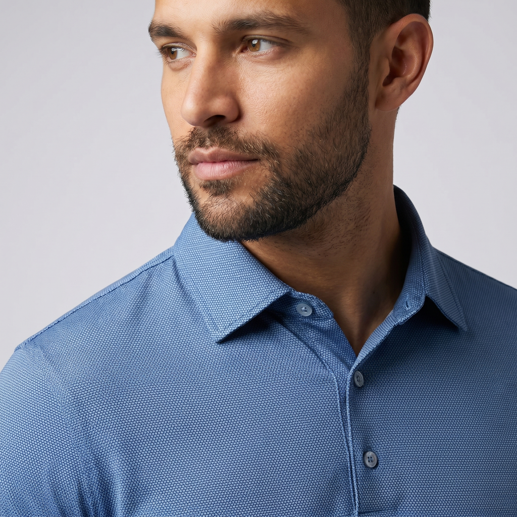 Mens Lightweight Jacquard Polo Shirt With Contrast Inside Collar And Placket