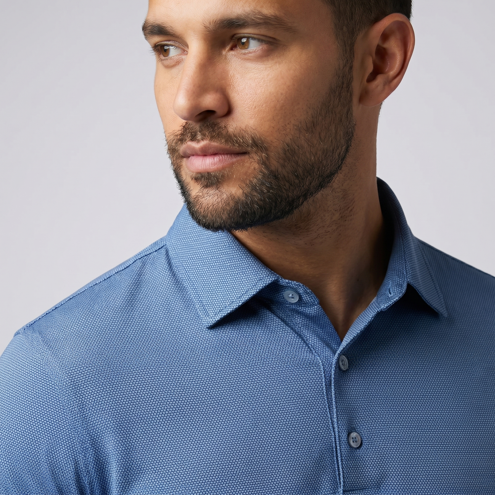 Mens Lightweight Jacquard Polo Shirt With Contrast Inside Collar And Placket