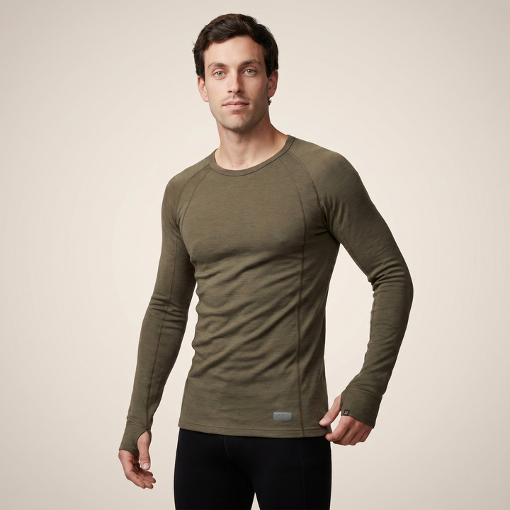 Mens Merino Wool Thermal Long Sleeve Top Base Layer For All Seasons