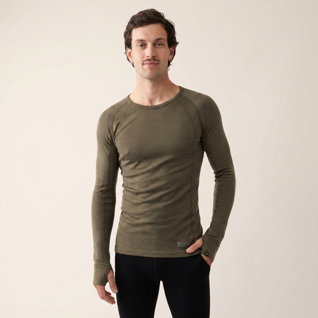 Mens Merino Wool Thermal Long Sleeve Top Base Layer For All Seasons