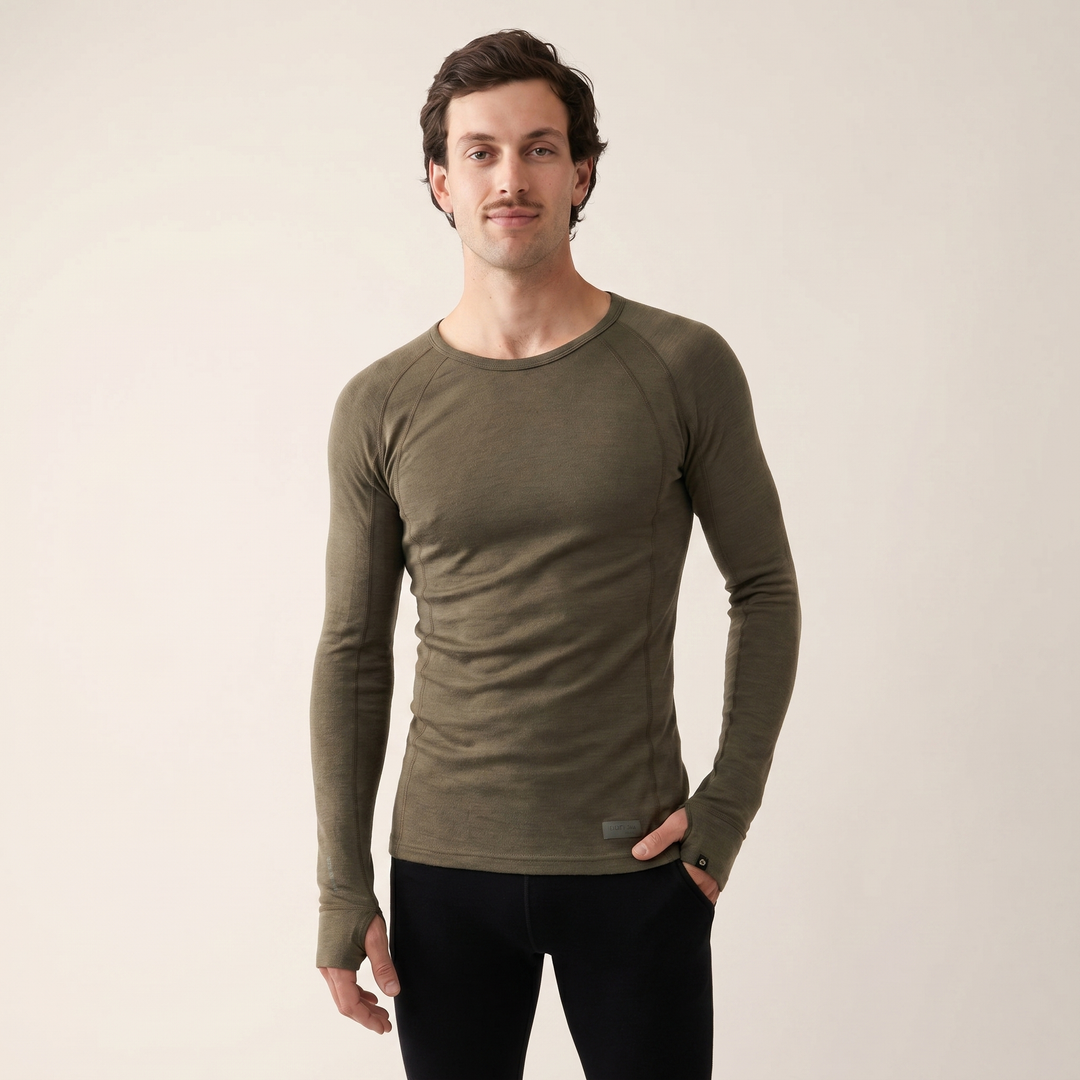 Mens Merino Wool Thermal Long Sleeve Top Base Layer For All Seasons